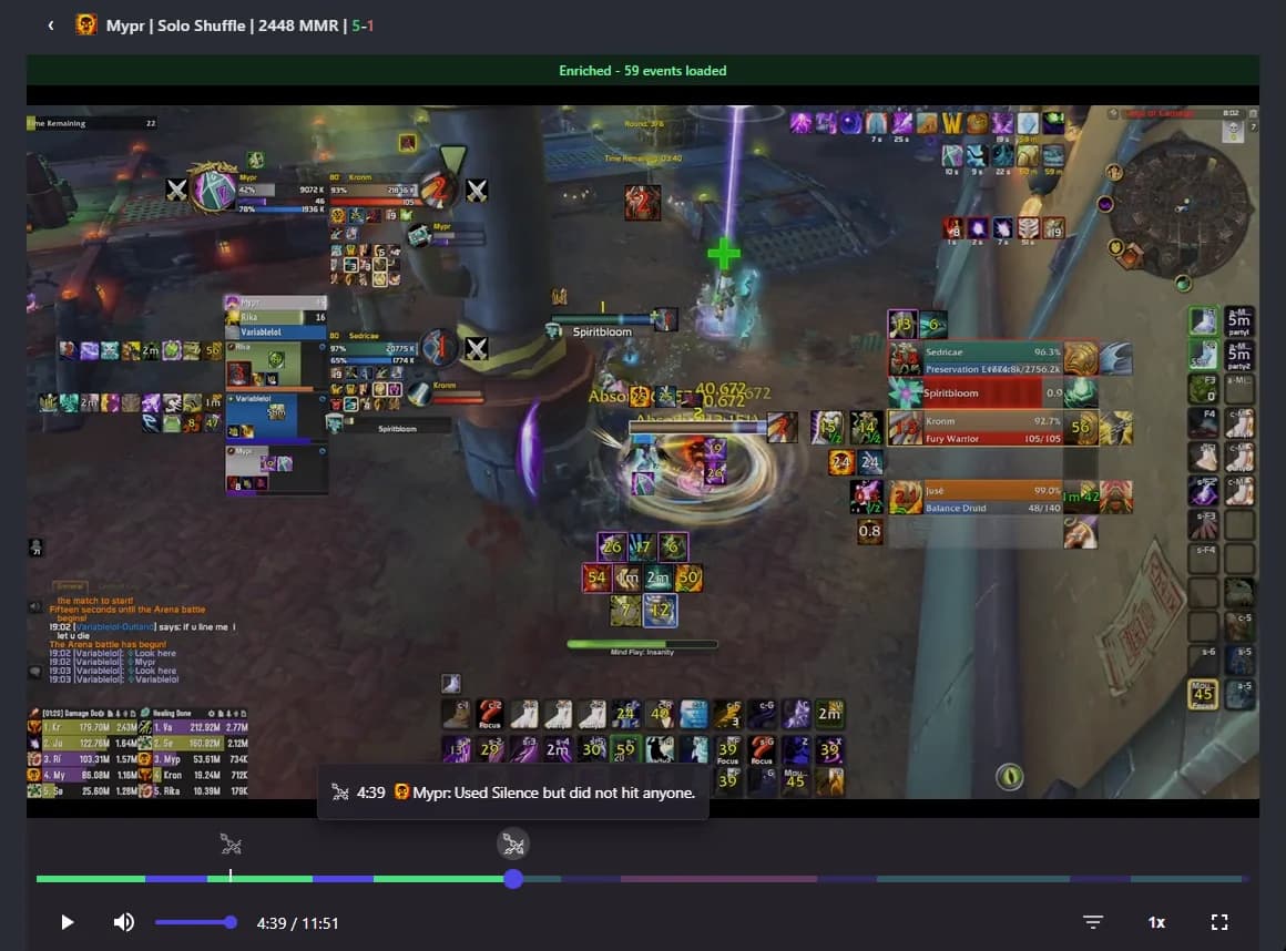 Arena Coach and Skill Capped UI in a live Solo Shuffle match