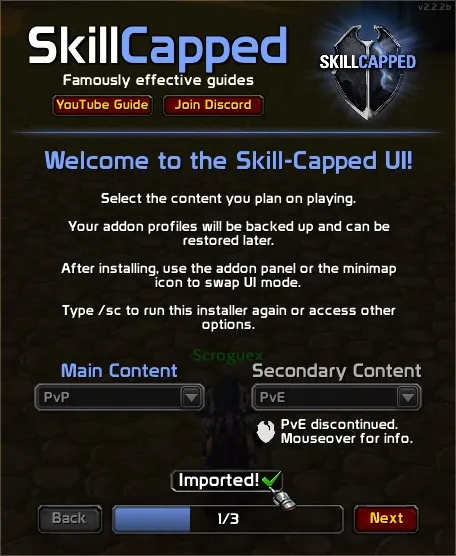 Skill Capped UI welcome screen and setup