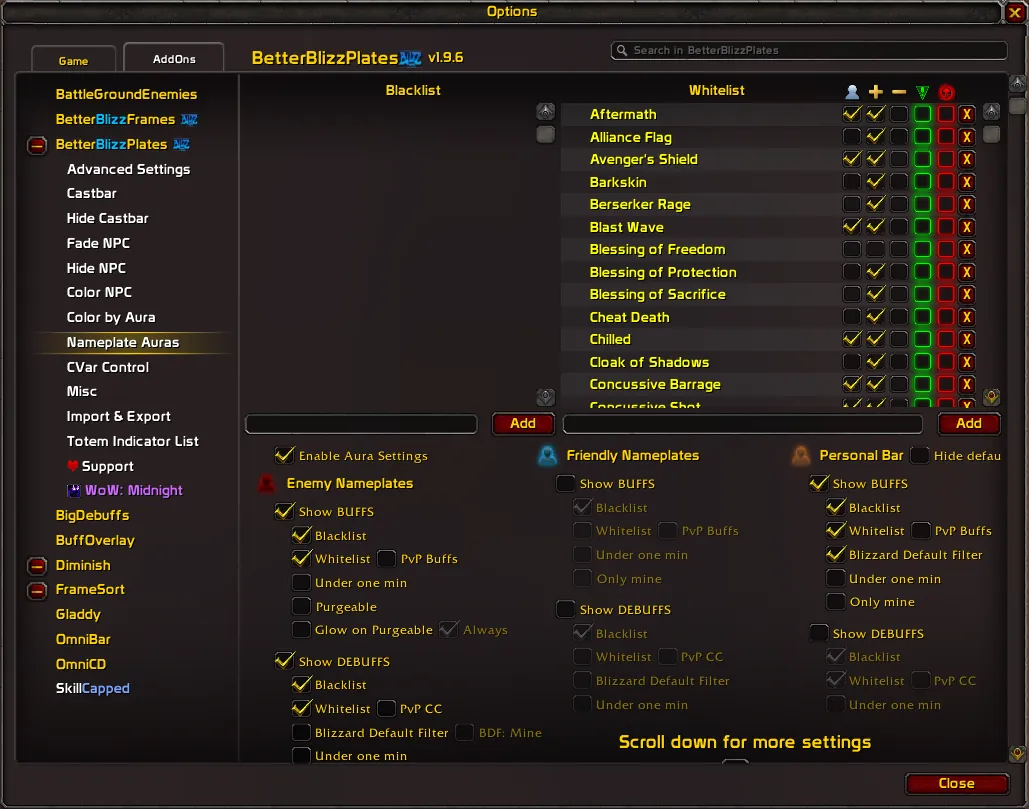BetterBlizzPlates Nameplate Auras whitelisting