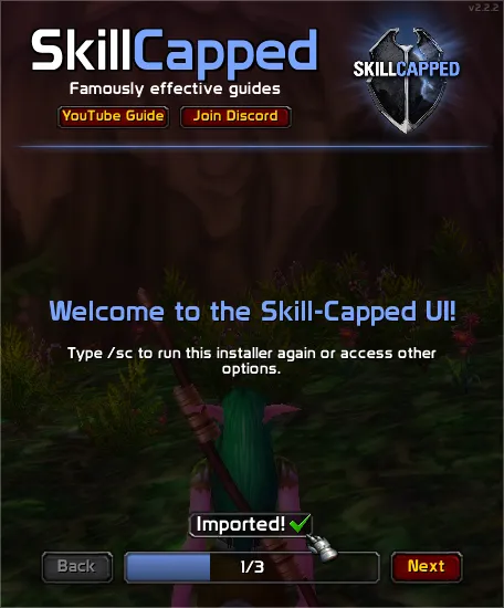 Skill Capped UI welcome screen and setup